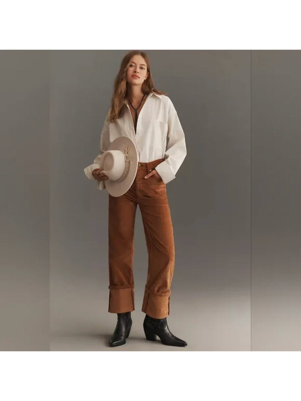 NWT Anthropologie Pilcro Corduroy Cuffed Jeans Brown Women's SIze 26